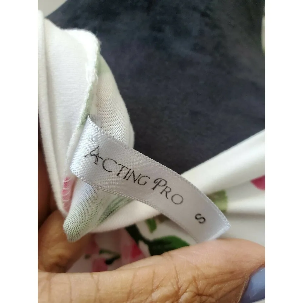 Acting Pro Women White Floral Polyester RoundNeck Sleeveless Knee Length Dress S - Image 9