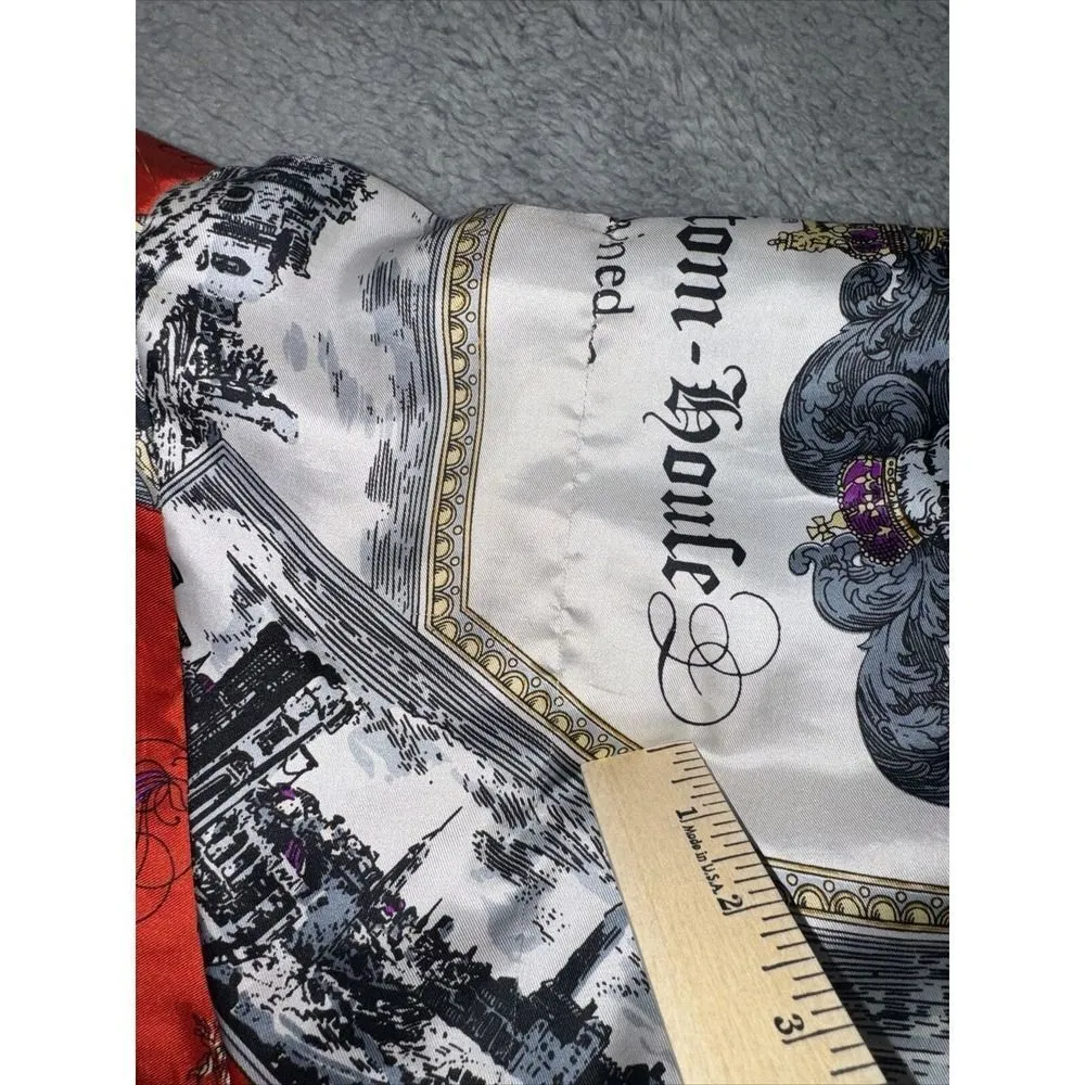 Vintage Woman's BOMBER JACKET OLD WORLD GRAPHIC SCARF MATERIAL ‼️‼️‼️ Red Size L - Image 10