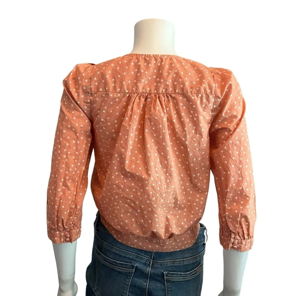Madewell Star Peach Coral Cotton Wrap Button Tie Waist Cottage Top Blouse XXS - Image 3
