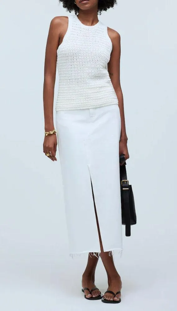 Madewell Crochet Knit Crewneck Sweater Tank Cotton Vest Bright Ivory XS NWT - Image 2