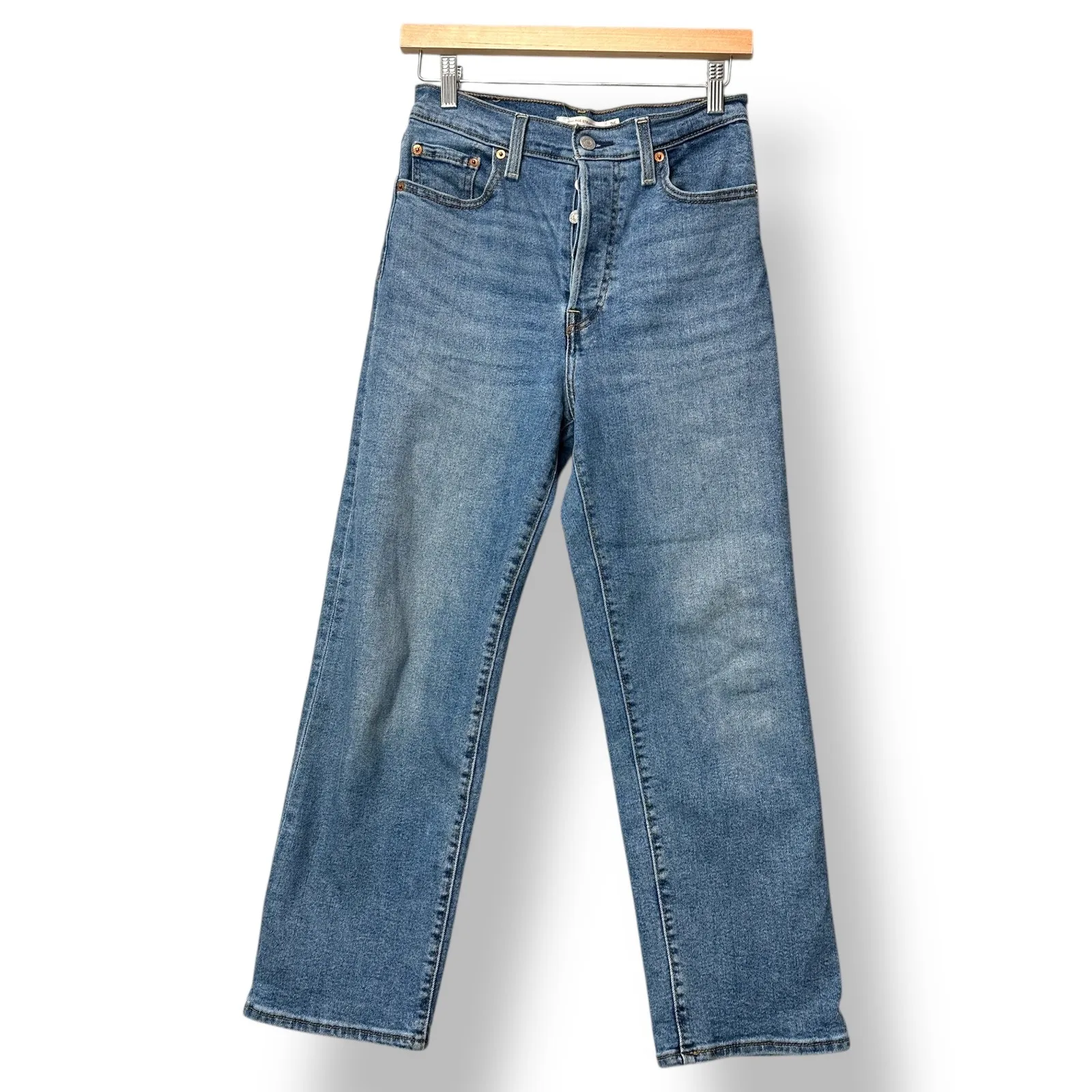 Levi's Ribcage Straight Jeans Womens Sz 26 Blue Wash Waterless Heritage Capsule - Image 2