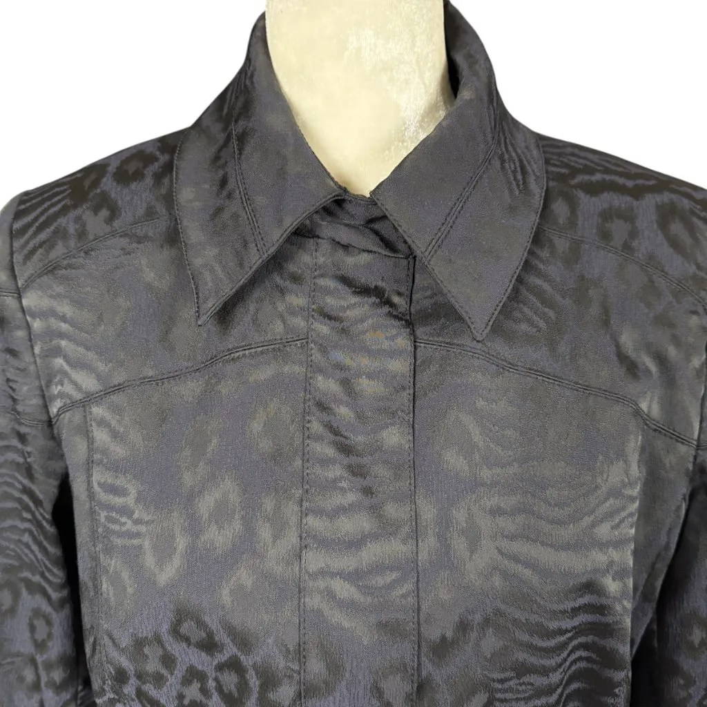 Etcetera women's black animal print full zip mid length trench coat size 6 - Image 7