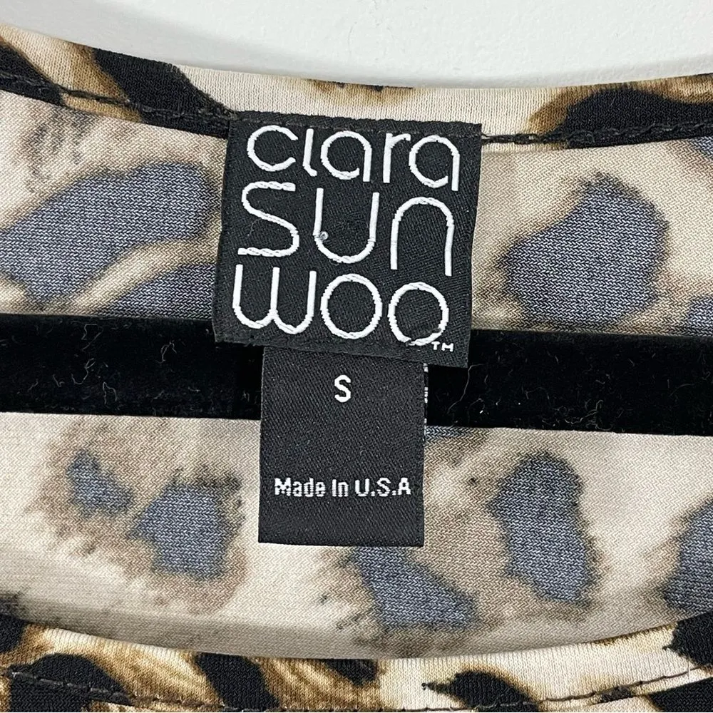 Clara Sunwoo Leopard‎ Animal Print Asymmetric 3/4 Sleeve Jersey Tunic Top Size S Black - Image 3