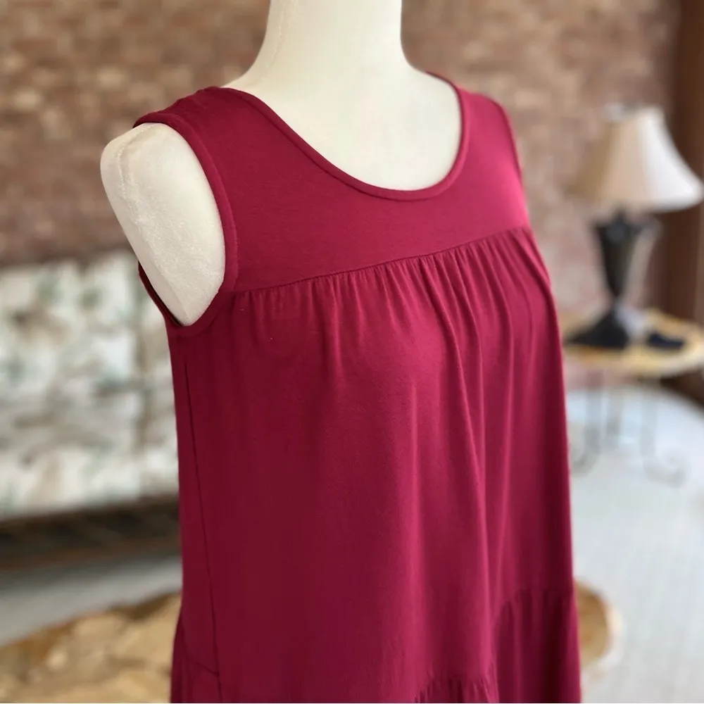 NWT Chelsea & Theodore Dress Tiered Knit Tunic Shift Wine Pink S Sleeveless - Image 12
