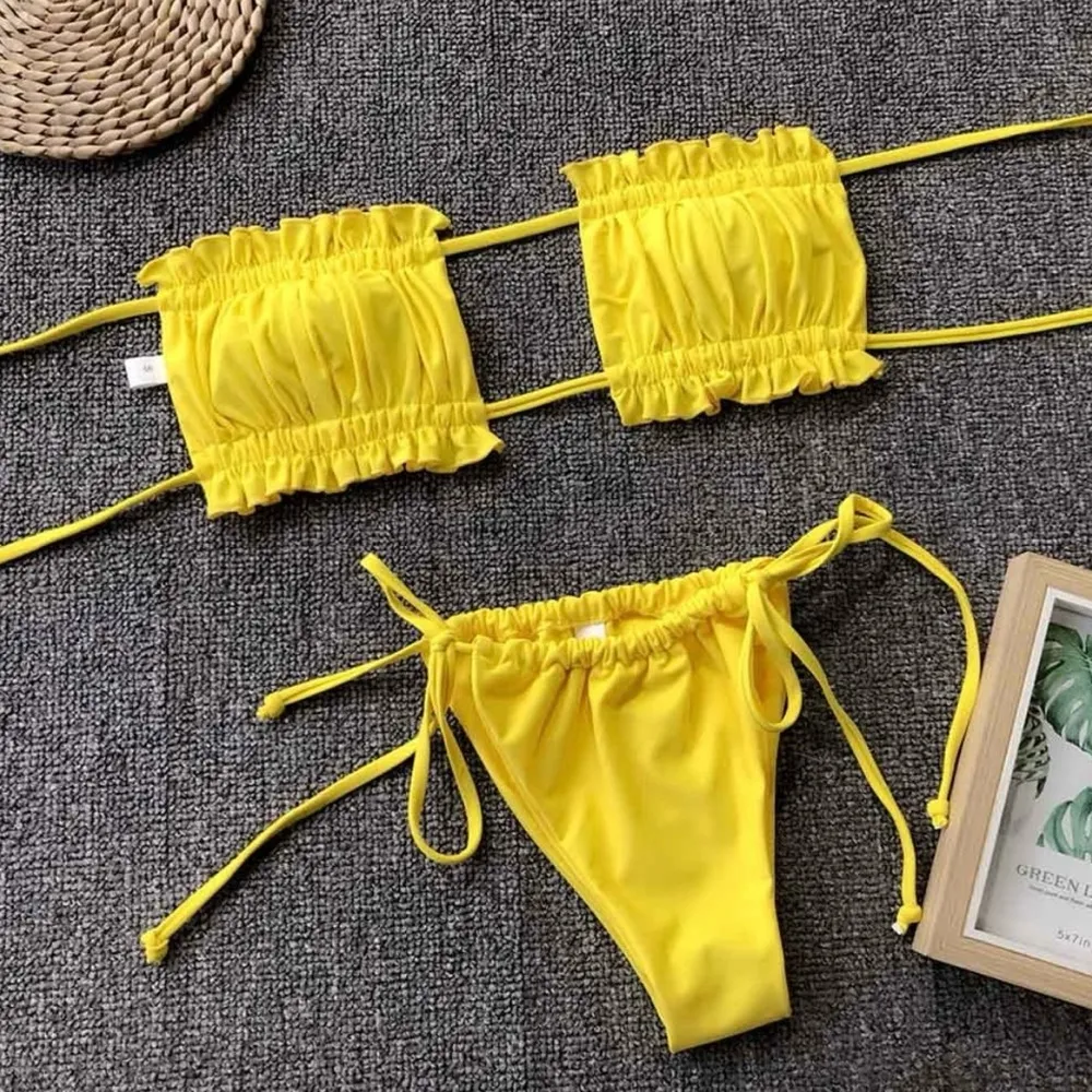 Lalalux NWT Ruched Bust Frill Padded Bandeau Sexy Miami Hawaii Bikini Kini L Size L - Image 3