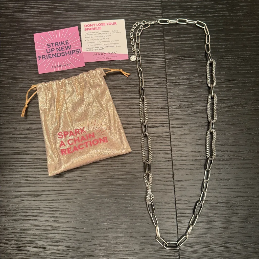 NEW Mary Kay Spark a Chain Reaction Chain Link Long Necklace February Silver - Image 2
