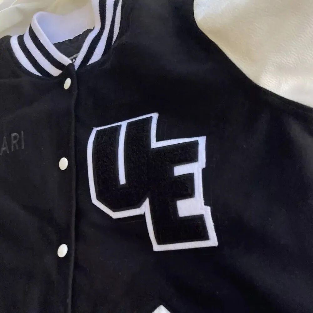 Holloway Varsity Jacket Letterman Urban Black White Wool/Leather Women’s Sz L - Image 9