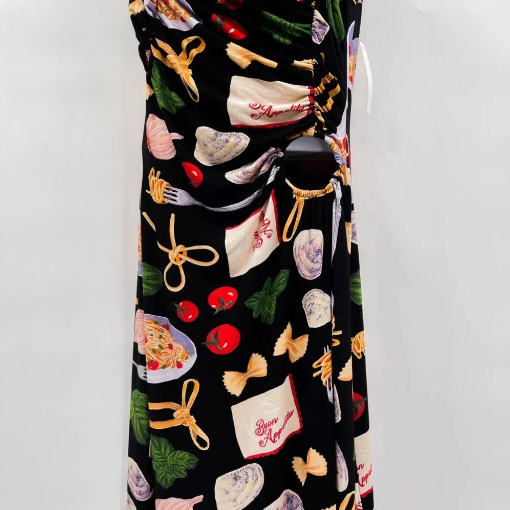 Lisa Says Gah Buon Appetito Food Print Savannah Cinch Dress Maxi Cutout Novelty Black Size L - Image 10