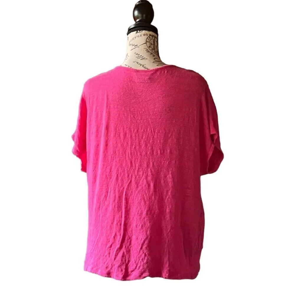 Rachel Ray Hot Pink Cap Sleeve Boxy Knot Hem Pullover Barbie Linen Tee Shirt 1X - Image 4