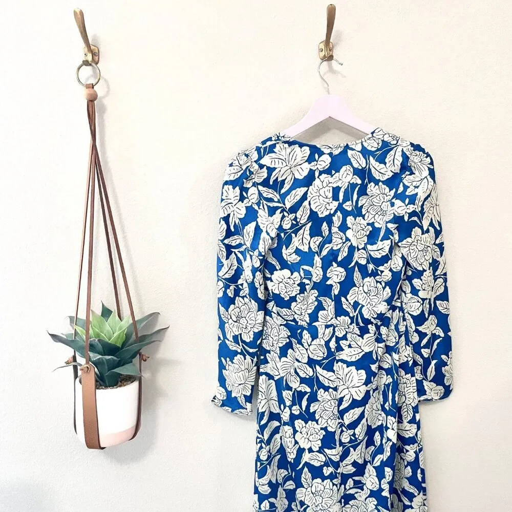 NWT Zara Floral Blue White Square Neck Midi Dress Size S 2311/243/044 - Image 5