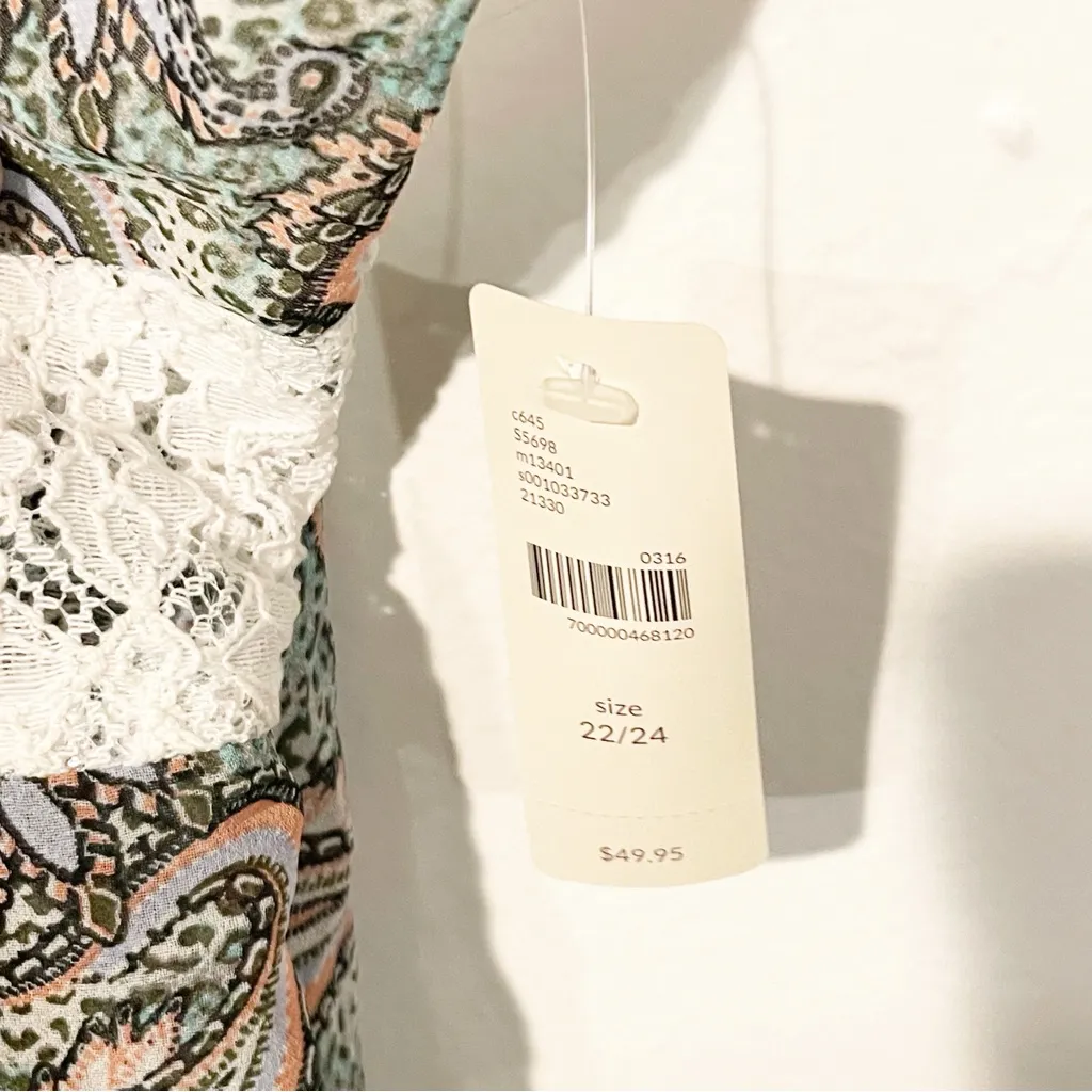 Cacique Plus‎ Size 22/24 Chemise Paisley Green White Lace Accents Pajama NEW - Image 3