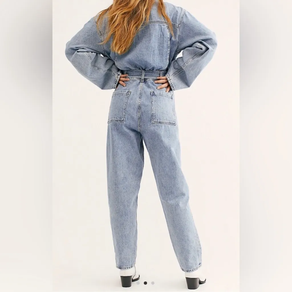 Agolde Tatum Denim Jumpsuit Womens Large Light Wash Belted One Piece Coverall - Image 6