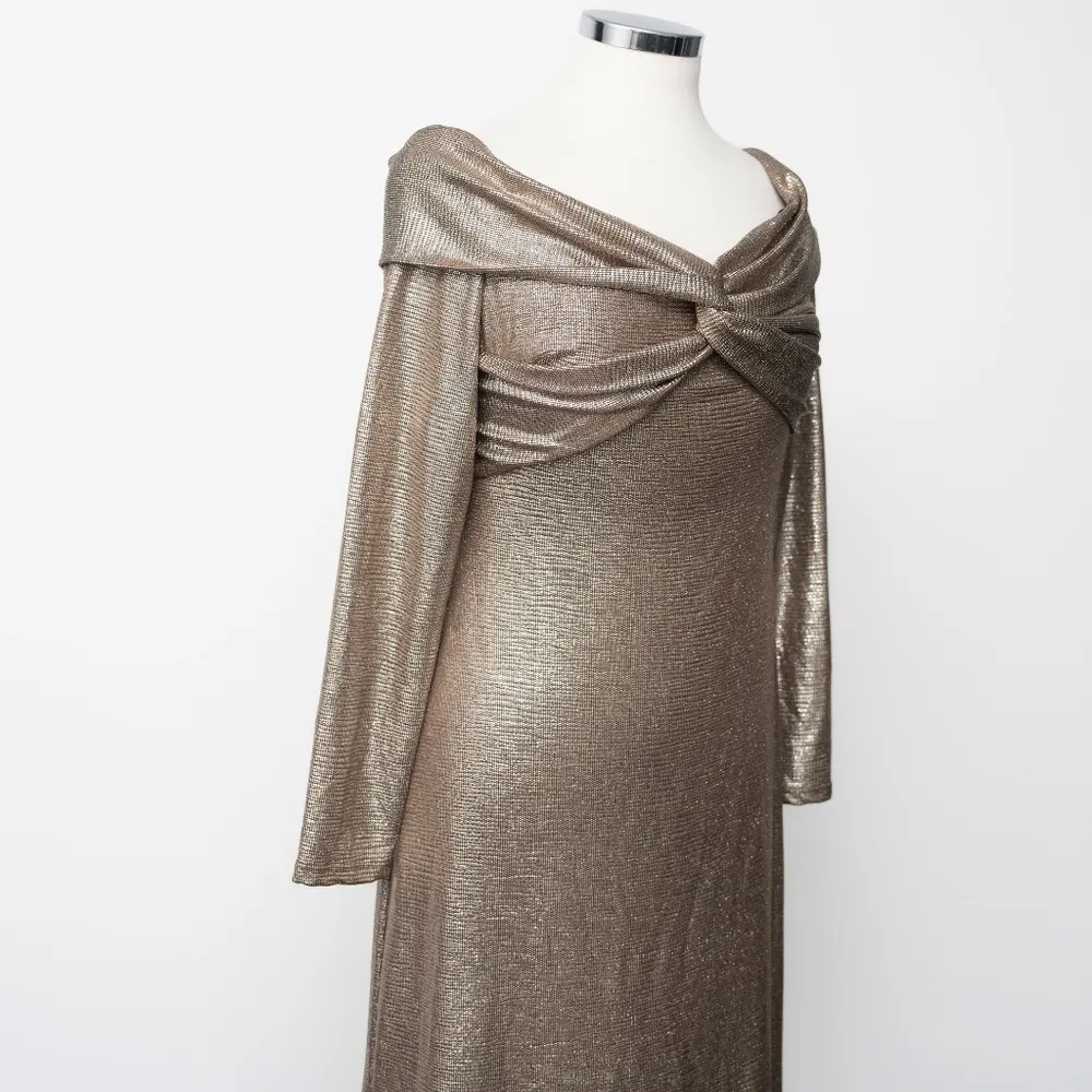 Lauren Ralph Lauren Metallic Gold Evening Gown • Off-Shoulder, Size 10 NWT - Image 14