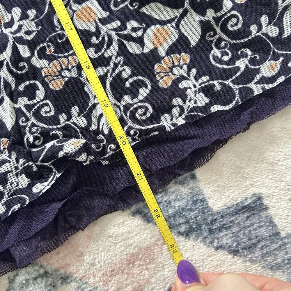 Y2K Vintage 90s Mesh Cami Top Babydoll Womens Small S Blue Floral Cinched Ruched - Image 9