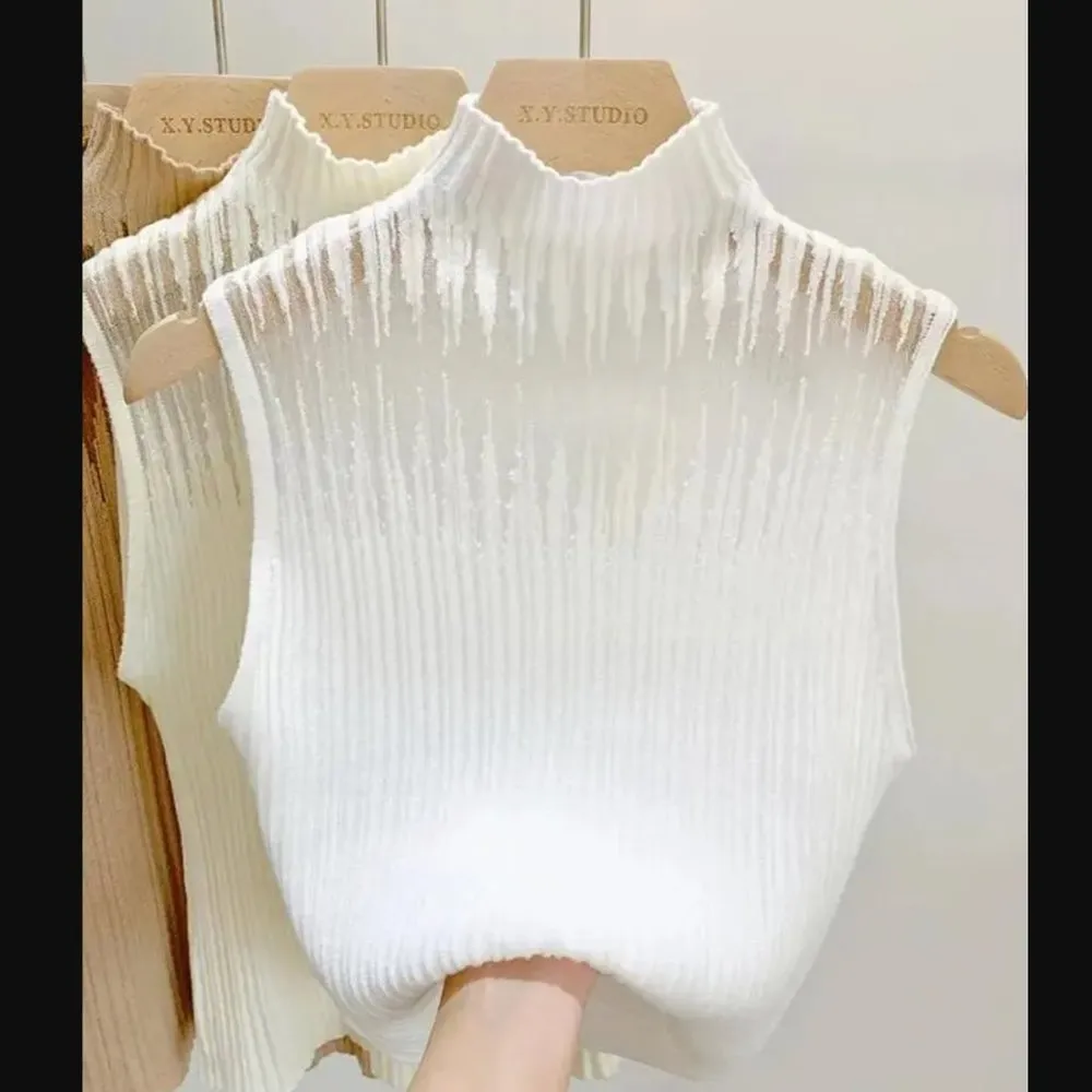 NEW! Women Knit White Mesh Tank Tops Sleeveless / Size Small - Image 3