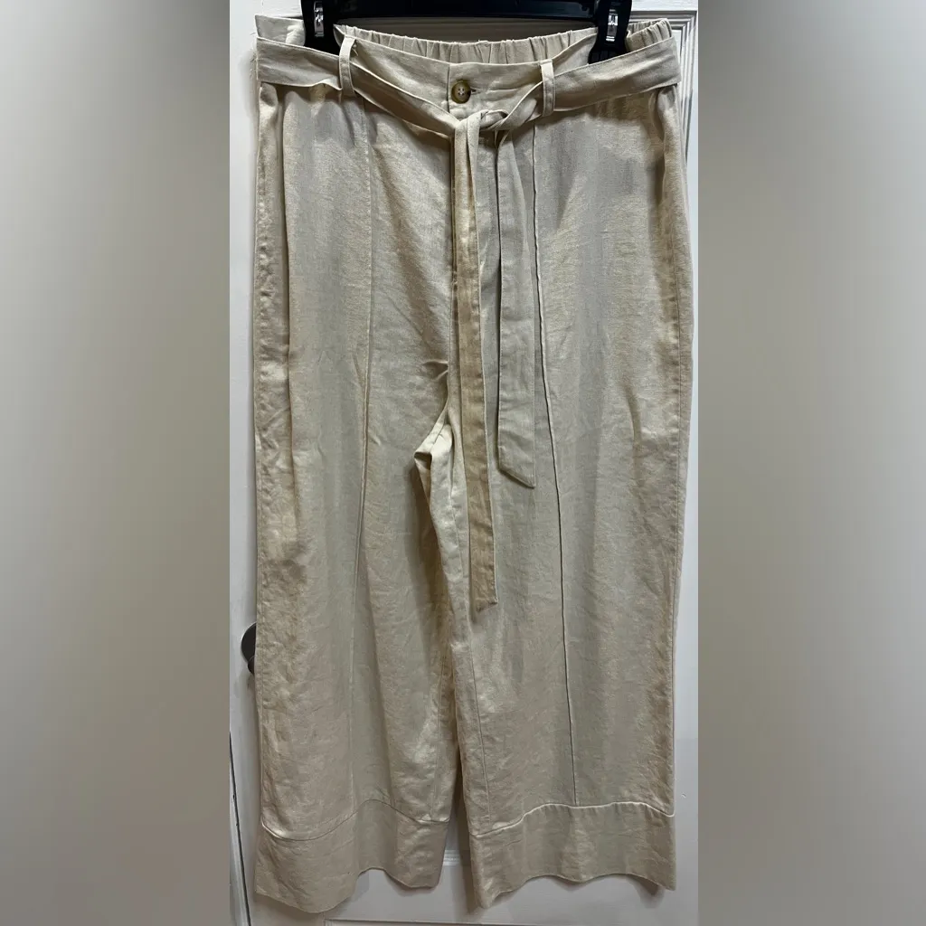 J by Joie Cream Belted Linen Blend Wide-Leg Pants Size L - Image 9