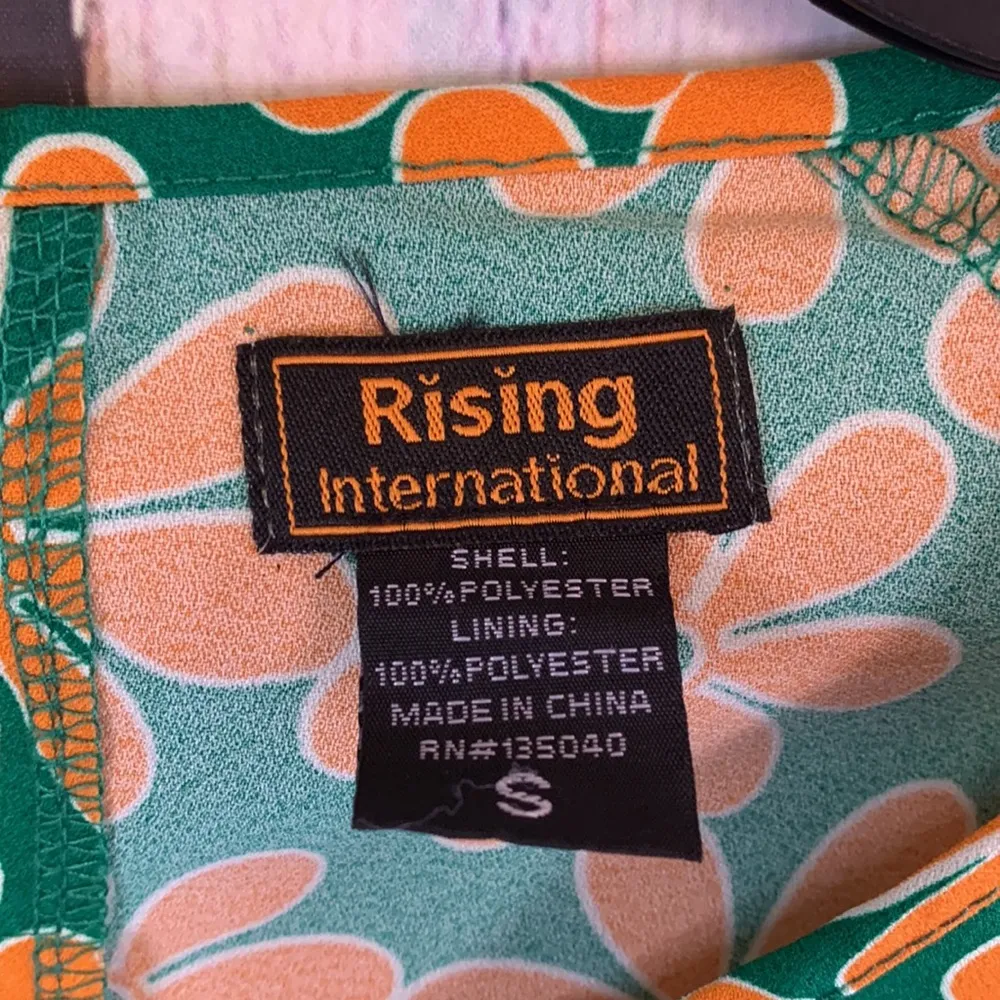 Vintage Rising International Green & Orange Flower Power Retro Mod Dress Size S - Image 2