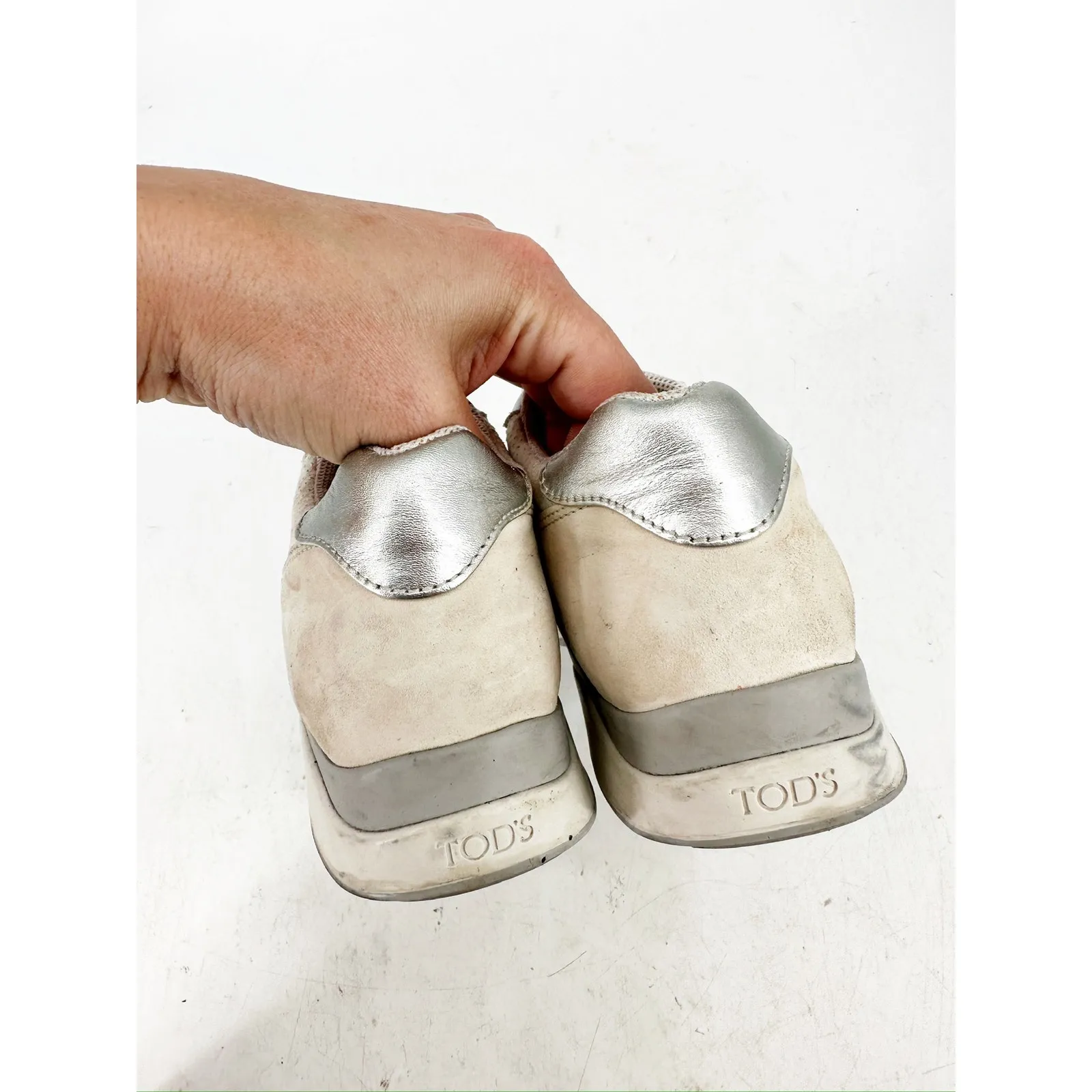 Tod’s Silver Beige Perforated Leather Sportivo Active Sneakers Size 36 - Image 5