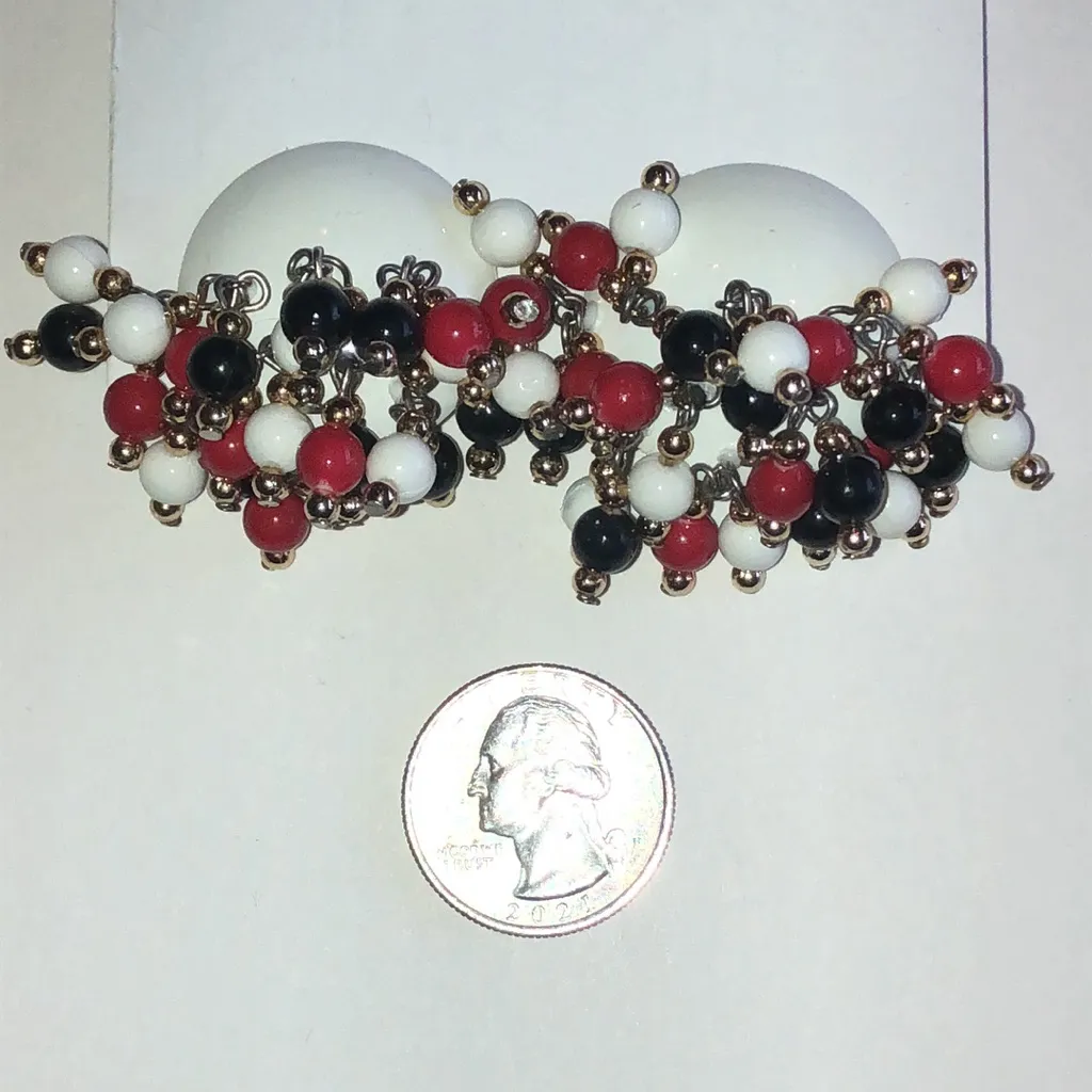 Vintage Red, Blue, and White Beaded Boho Retro Statement Earrings Red - Image 4