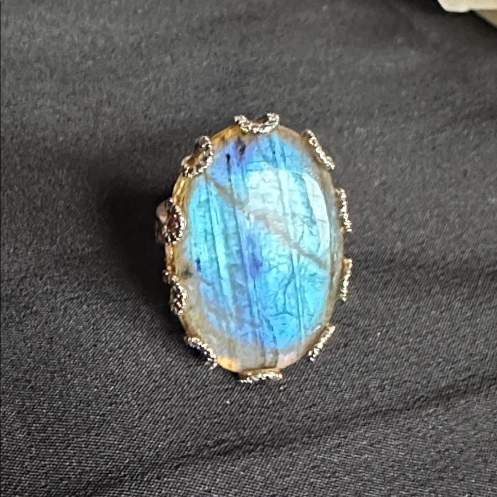 Rarities EUC genuine labradorite ring in 925 stamped sterling w/ vermeil overlay Blue Size 6 - Image 5