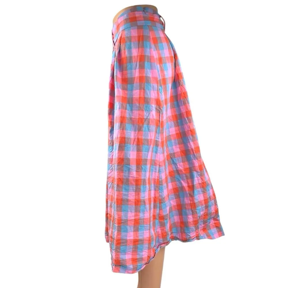 Barbie x Modcloth So Plaid It's Good Pink Pleated Belted A Line Midi Skirt Sz 26 - Image 9