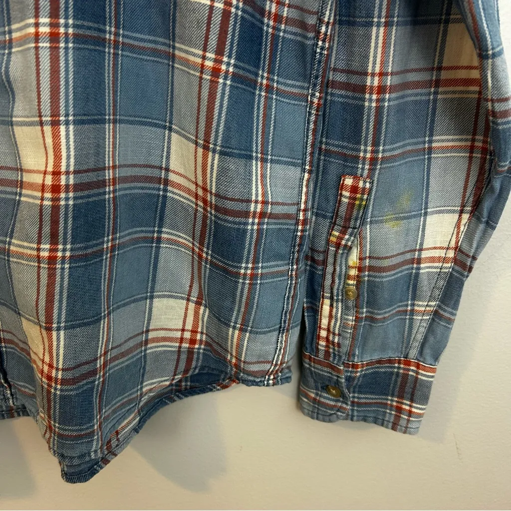 Marine Layer Margiold Blue Plaid Button Down Shirt Size Large - Image 9