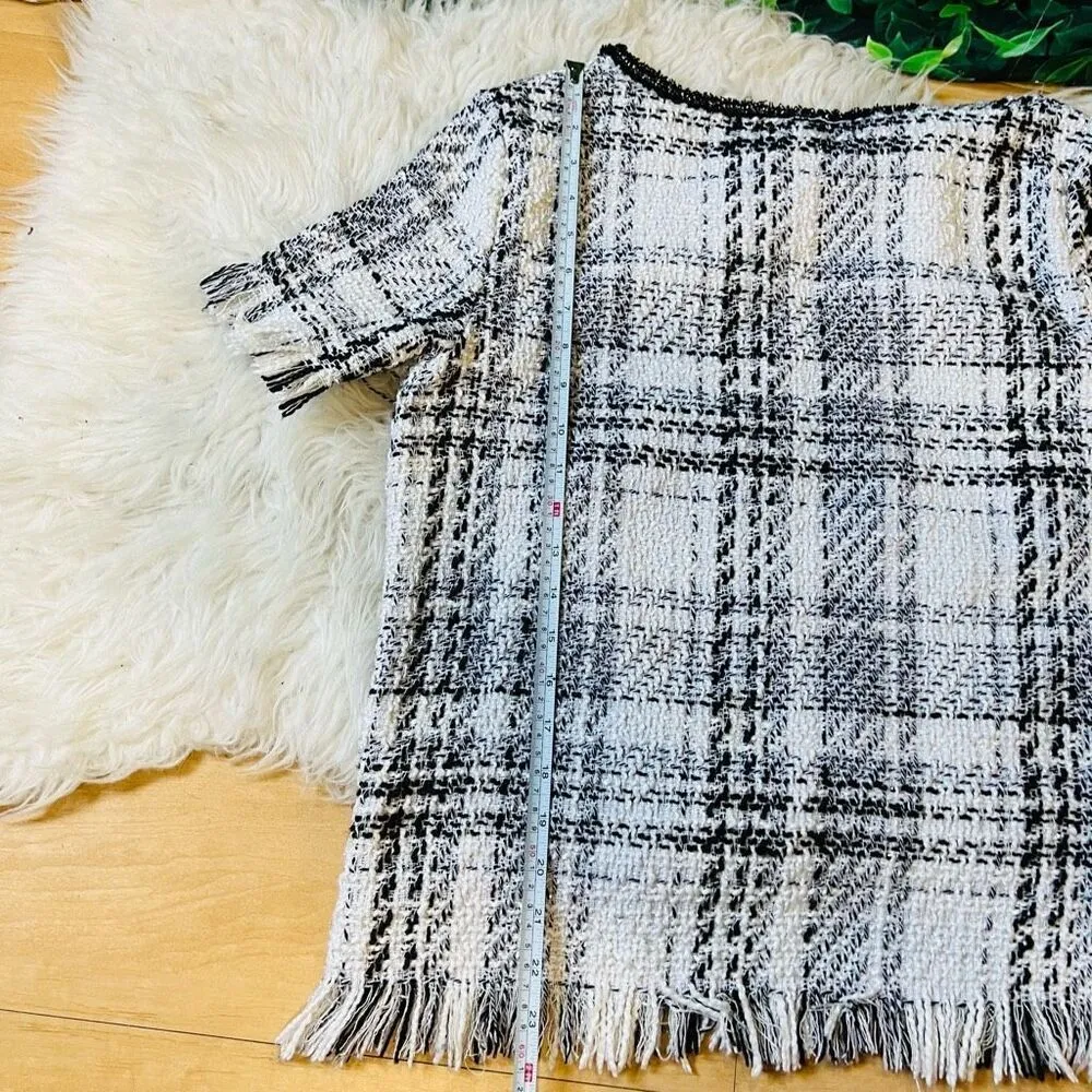 BLACK WHITE AID PATCHWORK STITCH TOP SIZE MEDIUM Raw Hem Sparkly Plaid Top White Size L - Image 6