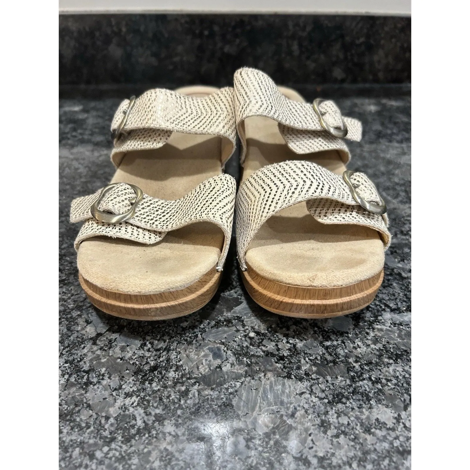 Dansko Sophie Sandals 41 White Metallic Gold Snakeskin Slip On Open Toe Support - Image 3