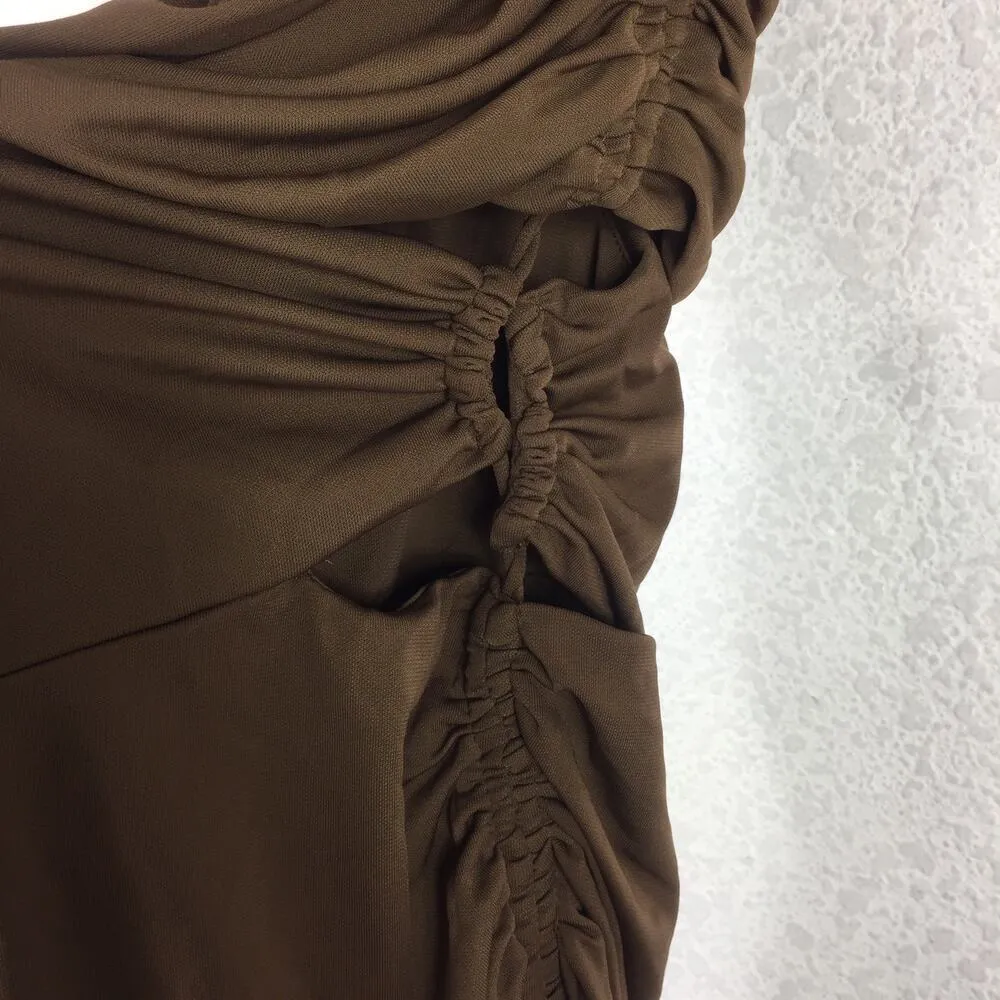 Zara Brown Asymmetric Draped Cut Out Ruched Mini Dress Size XS 7733/075 - Image 10