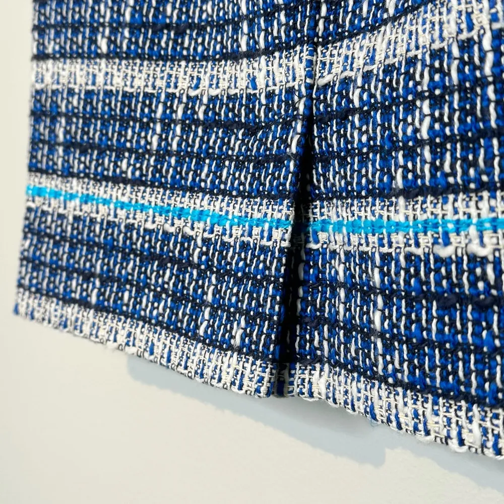 Tory Burch Dylan Tweed Striped Blue White Pencil Skirt Size 0 - Image 7