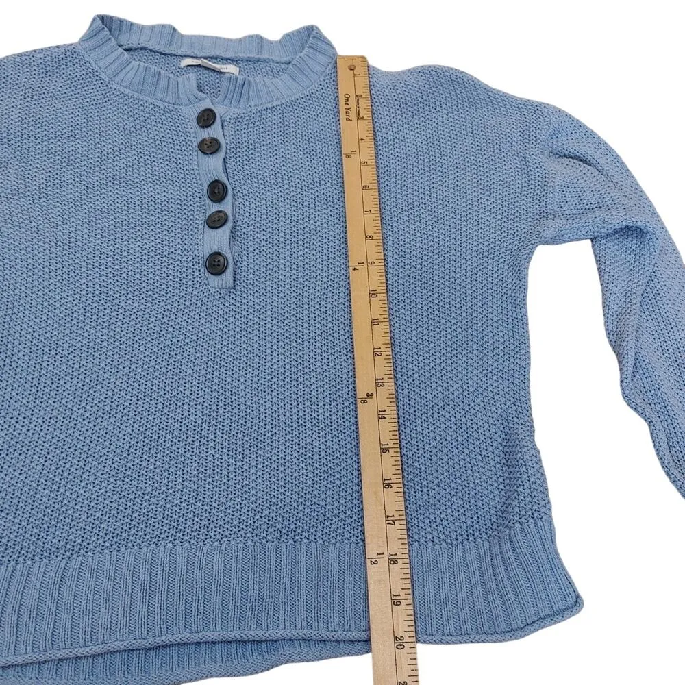 American Eagle Size Medium M Blue Long Sleeve Sweater Button Neck Waffle Knit - Image 4