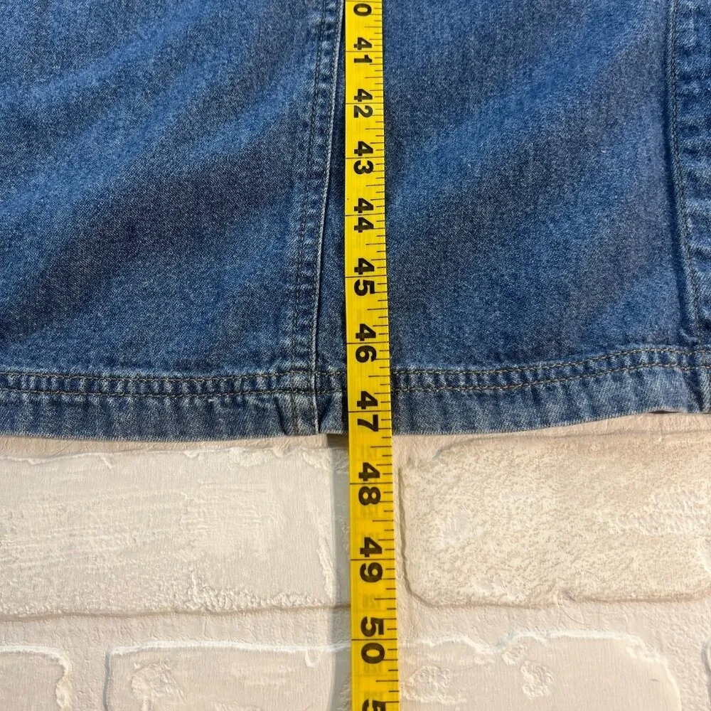 BACCINI Denim Midi Dress Women 22W Blue Jean Button Up Front 100% Cotton Vtg 90s - Image 10