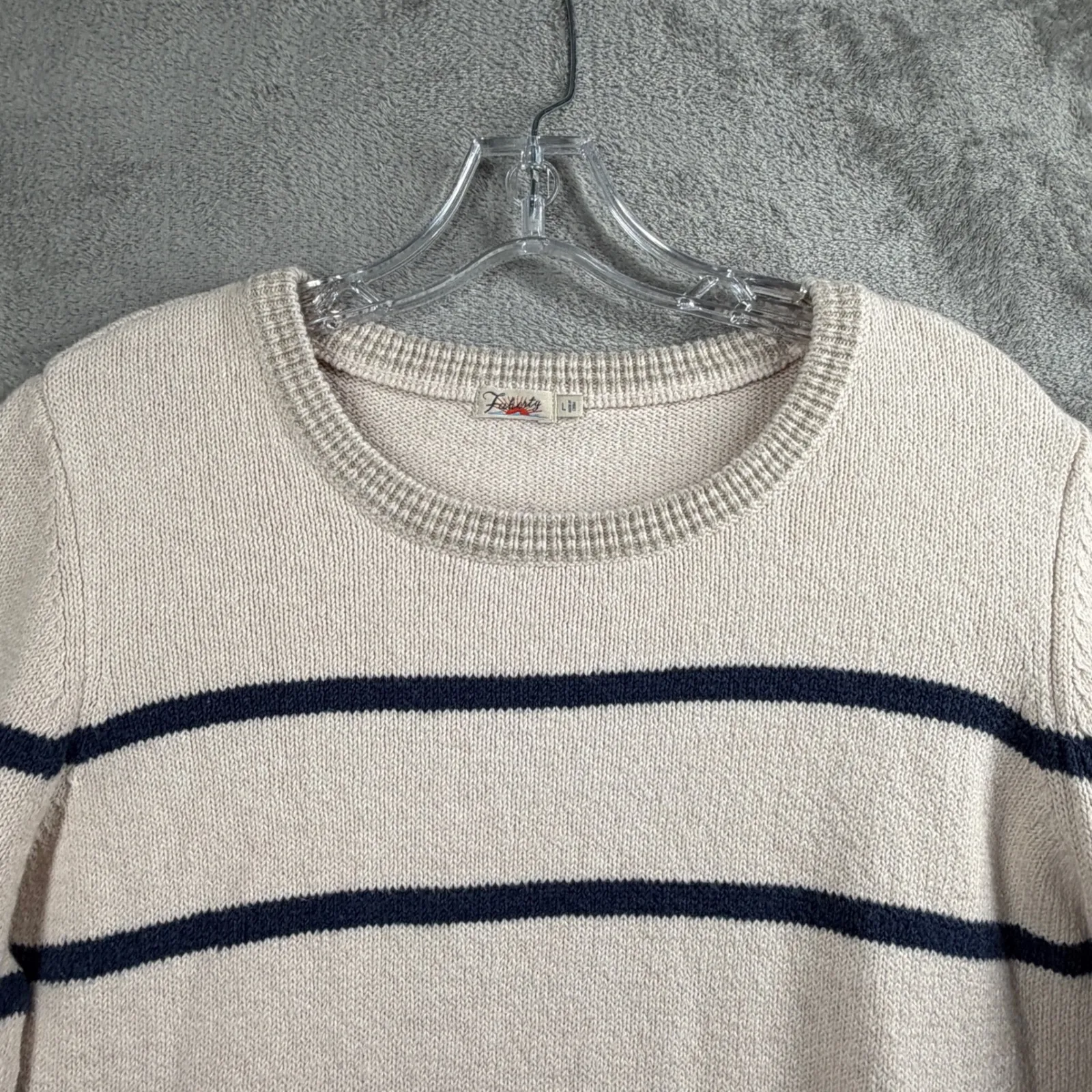 Faherty Sweater Womens Large Striped Crewneck Cream Navy Blue Long Sleeve Knit - Image 4