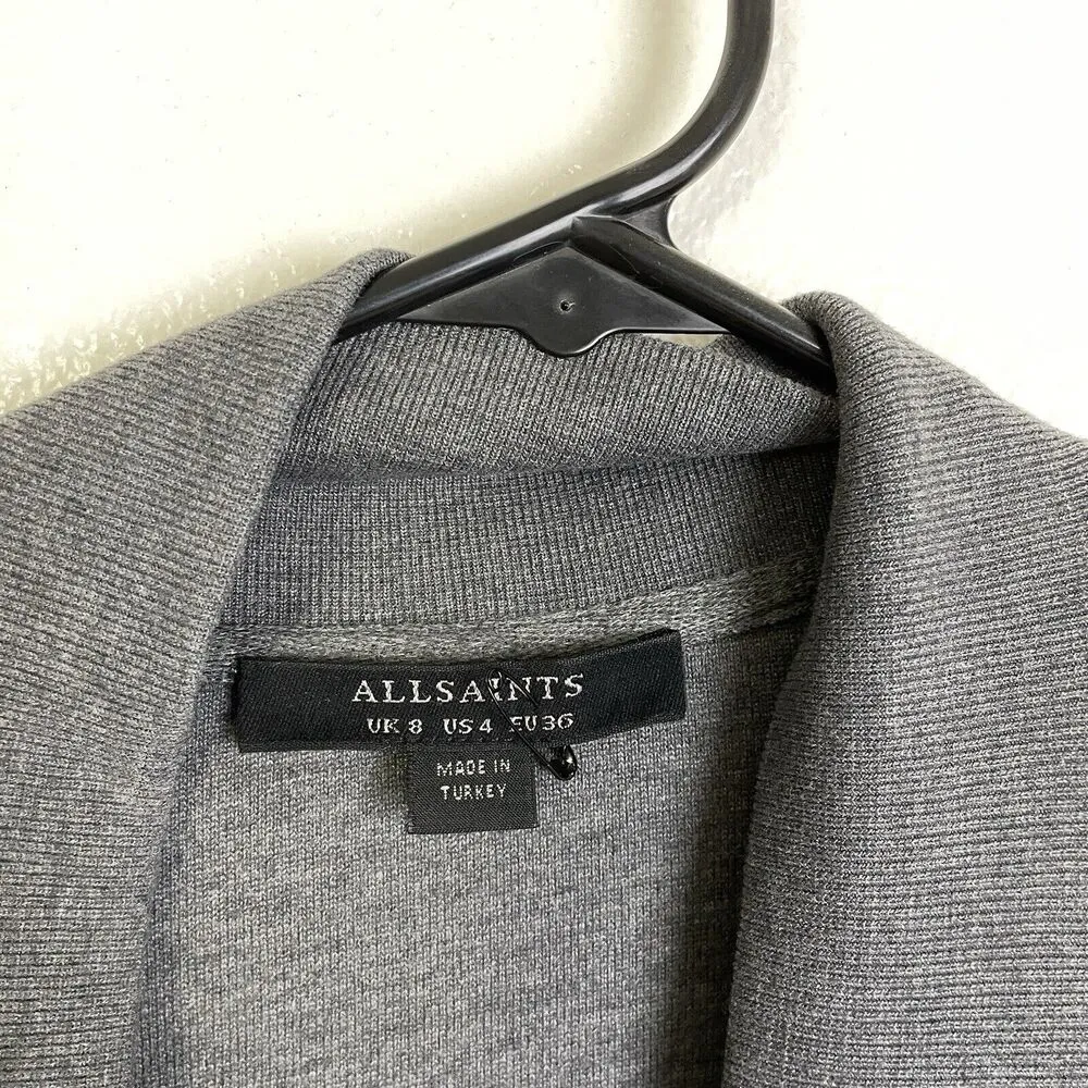 All Saints Gina Drape Jacket 4 Gray Womens Open Front Zip Pocket Drawstring - Image 8