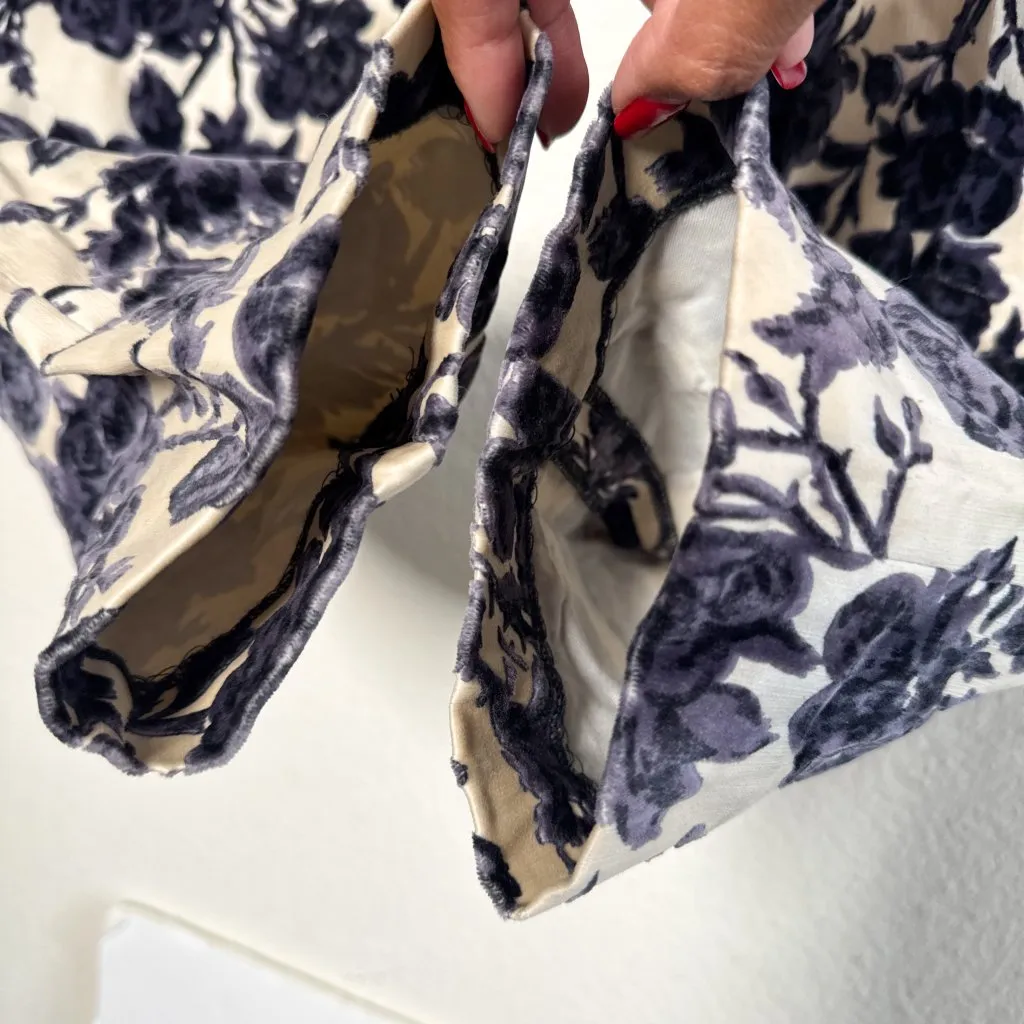 Tory Burch Dayton Floral Velvet Pants Size 8 Ivory Purple Flocked - Image 9