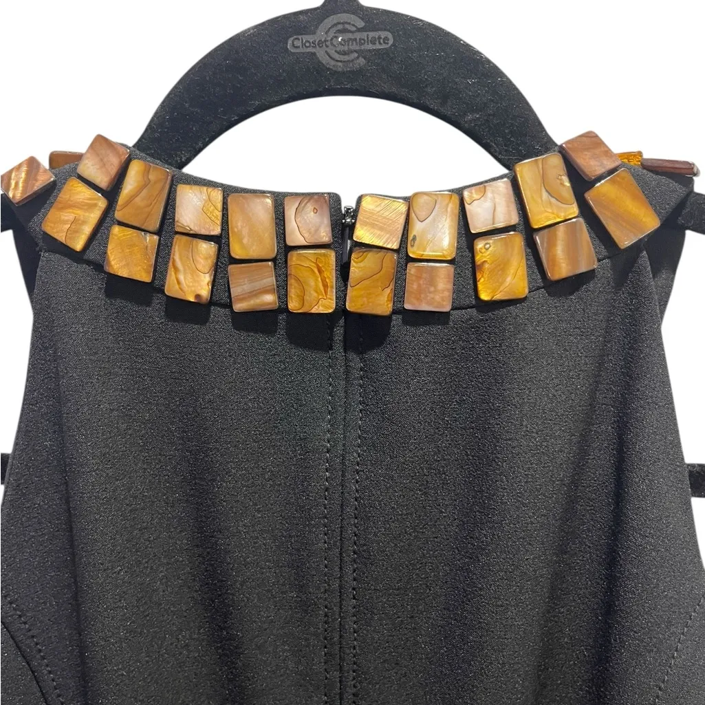 Anne Klein Black Sleeveless Mini Dress Tortoise Shell Detail - Image 2