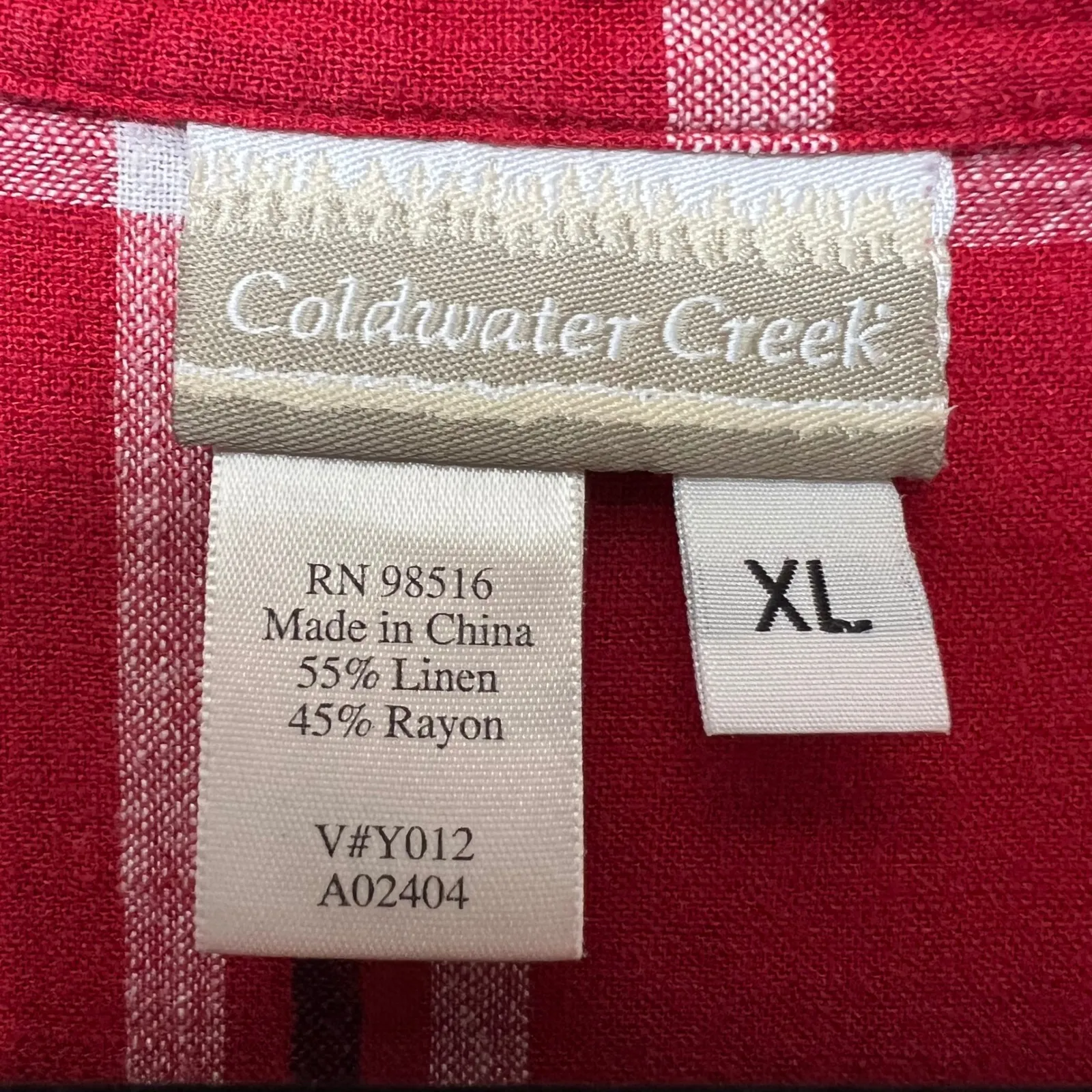 Coldwater Creek Womens XL Plaid Red  Linen Rayon Button Up Long Sleeve Shirt Top - Image 2