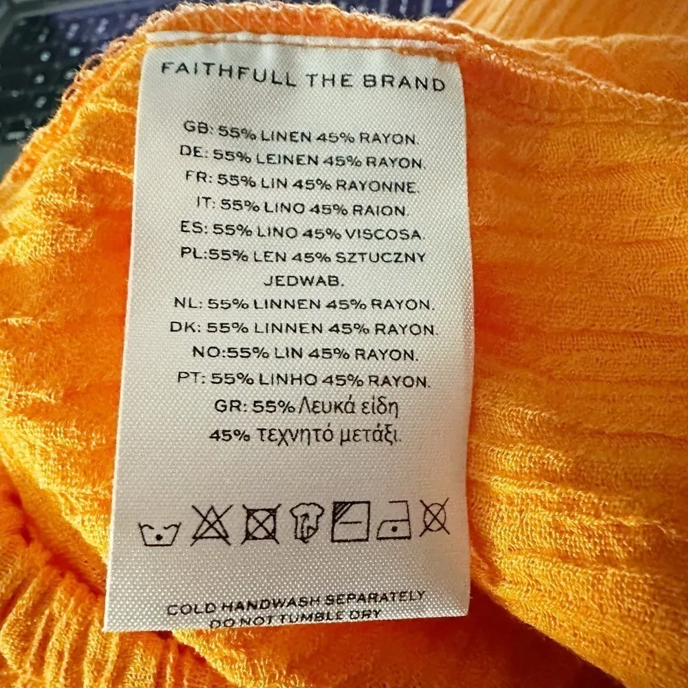 FAITHFULL THE BRAND  Rupina Crinkle Linen Blend Wide Leg Pants US 4 Tangerine - Image 9