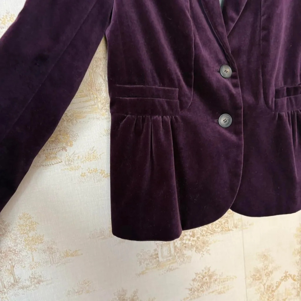 J. Crew Y2K plum purple velvet peplum preppy academia blazer jacket - Image 4