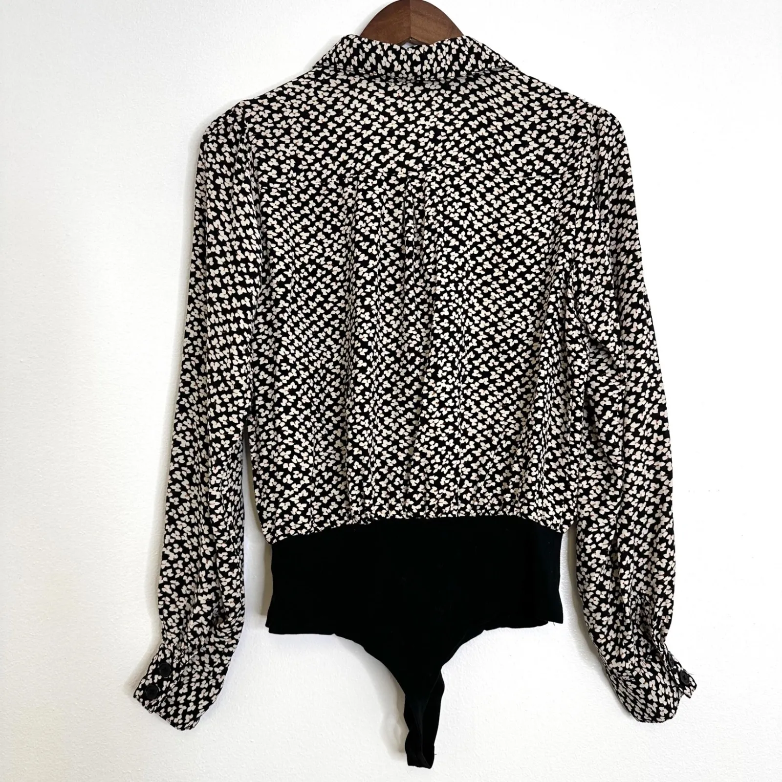 LPA Floral Blouse Bodysuit‎ Black Size M - Image 9
