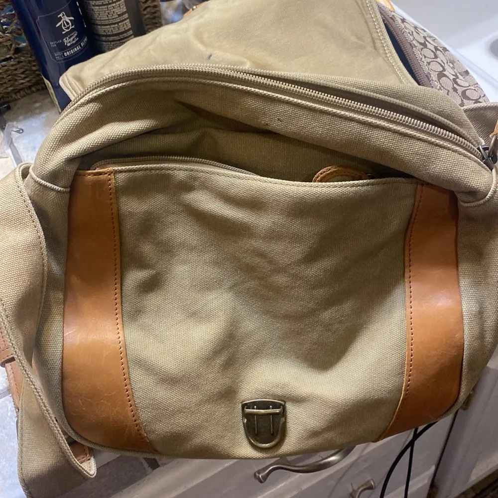 L.L. Bean Canvas and Leather trim Crossbody bag Tan - Image 6