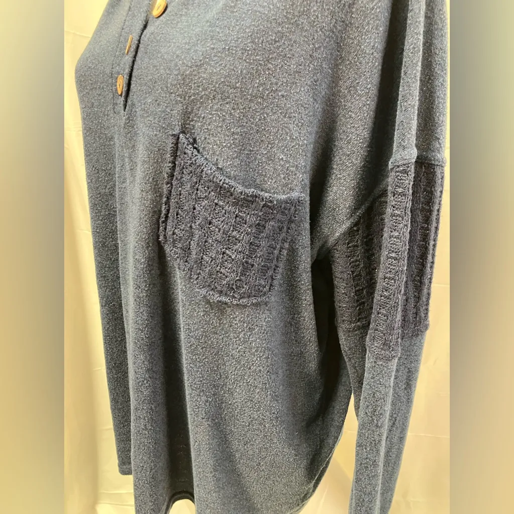 BKE‎ Hooded Sweater Dolman V-neck relaxed Fit Buttons Knit Blue Womens Large - Image 6