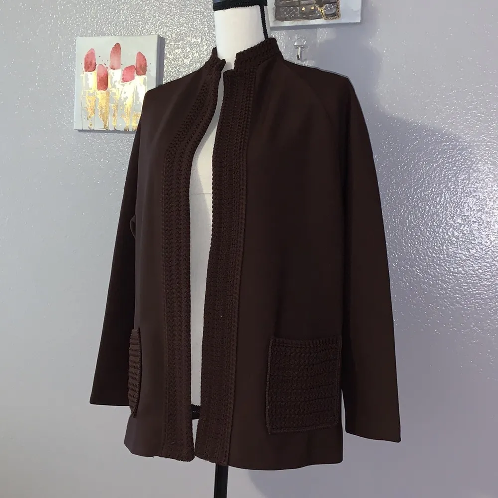 Hedy Knits vintage brown knit open blazer jacket Size L - Image 2