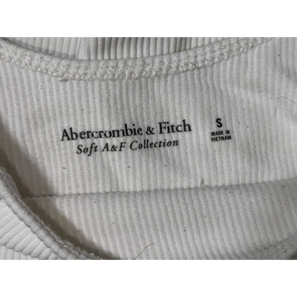 Abercrombie & Fitch Soft A&F White Ribbed Knit Crop Top Cropped Tank Top Size S - Image 3