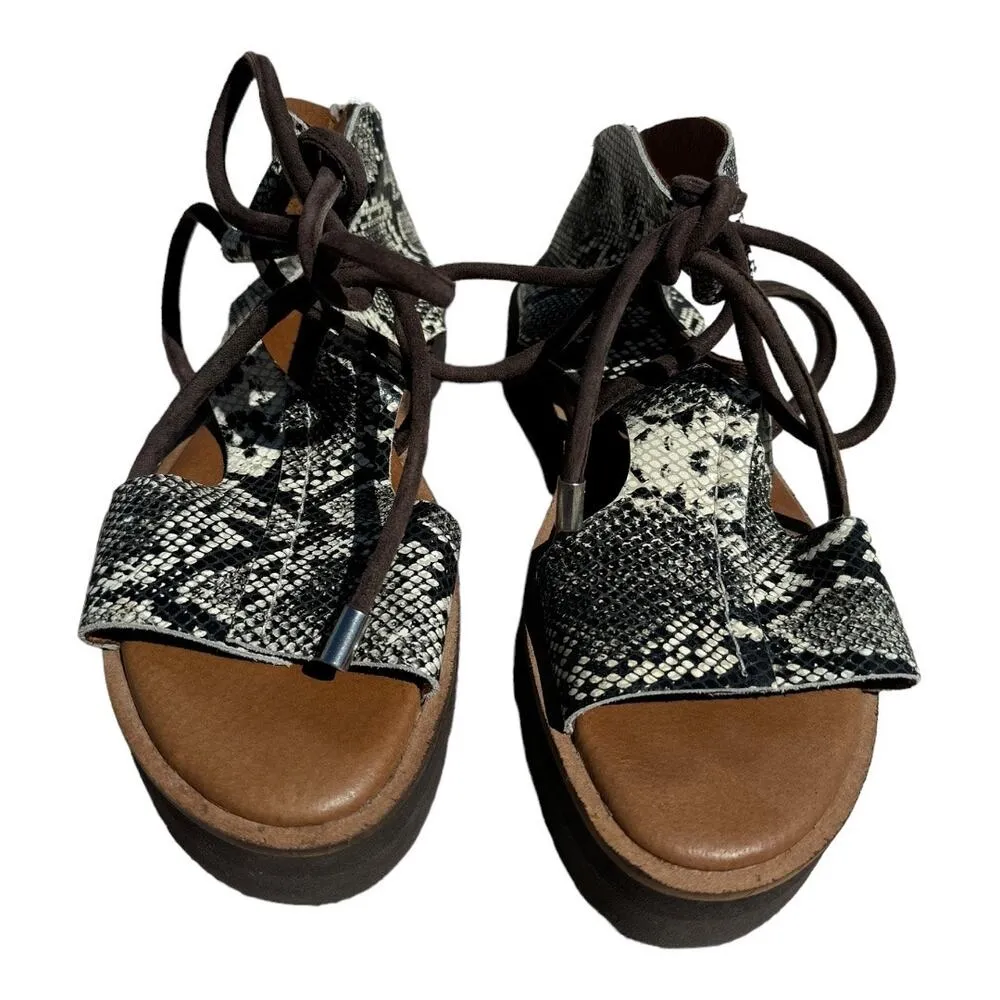 Free People Aubrey Leather Gladiator Wrap Sandals Size 9 Python Print - Image 2