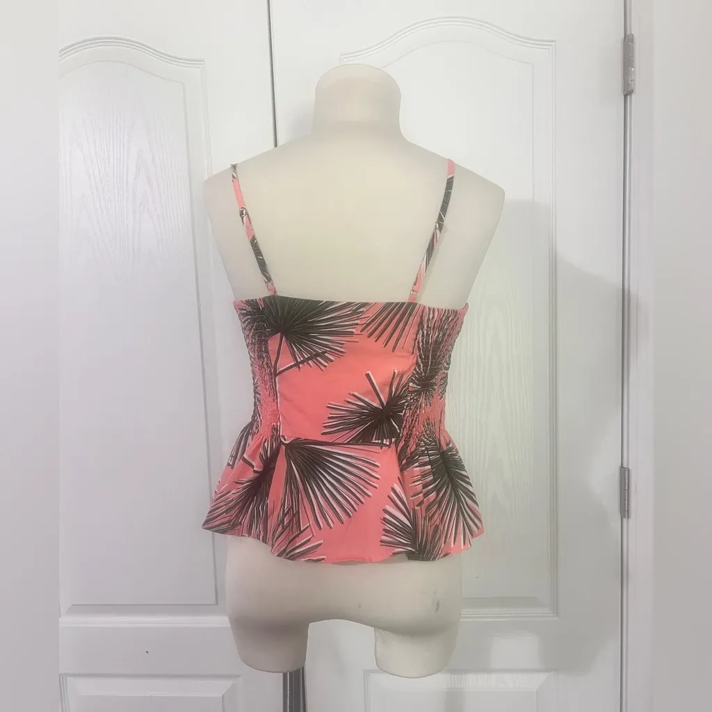 A New‎ Day Spaghetti Strap Tropical Palm Peplum Top - sz M - Image 4