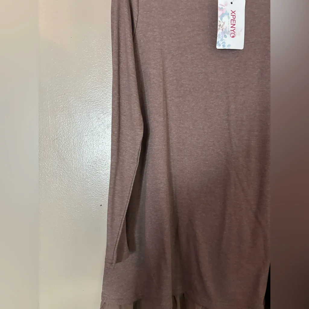 XPENYO Maternity Tunic Tops Layered Blouse shirt long sleeve size Large NWT Brown - Image 4