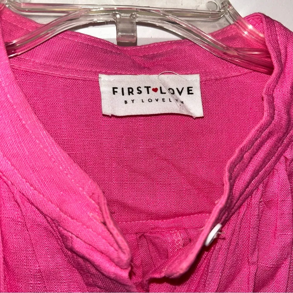 First Love Pink Button-Up Blouse Women’s Small - Image 2
