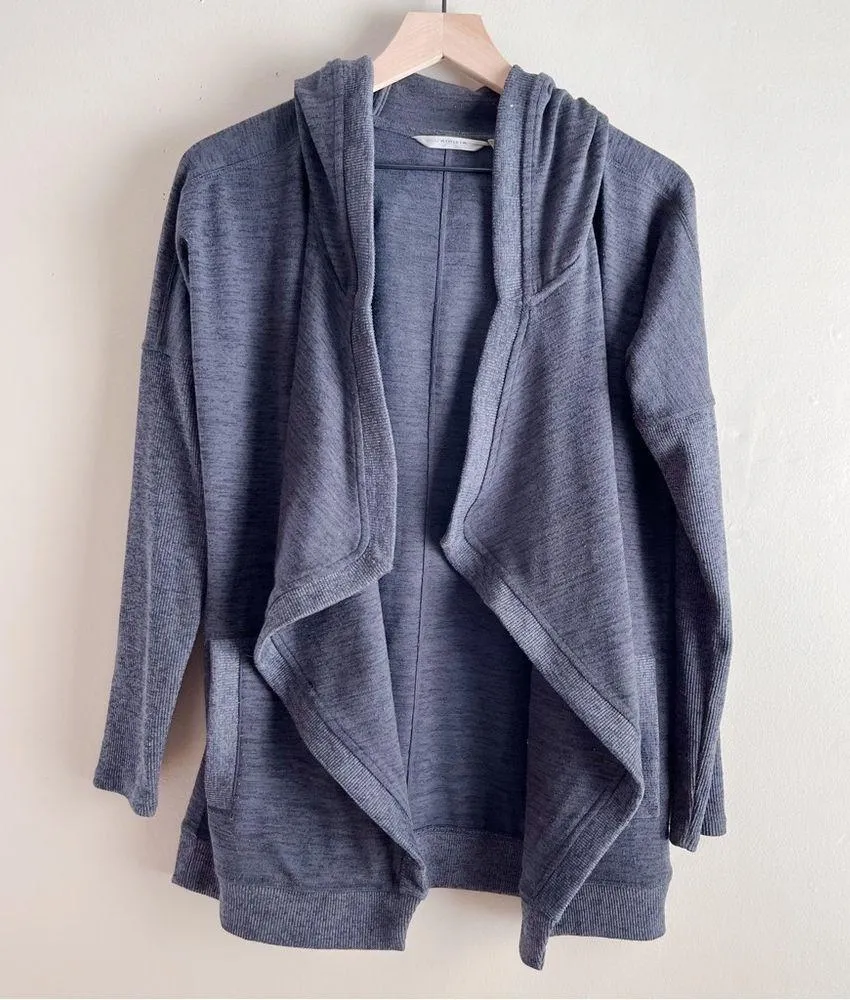 Athleta Blissful Wrap Hooded Cardigan Sweater Open Front Heather Charcoal Grey S - Image 2