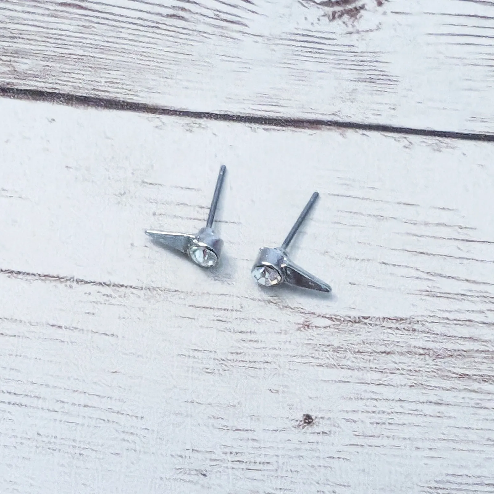 Silver Tone & Clear Gem Stud Earrings For Pierced Ears - Image 2